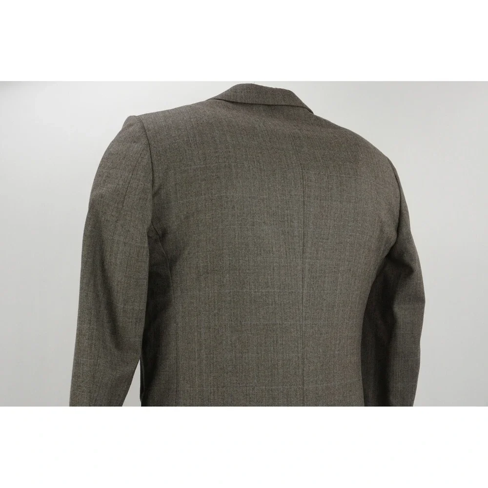 Vintage Hickey Freeman Mens 42L Brown Worsted Wool Herringbone Windowpane Blazer